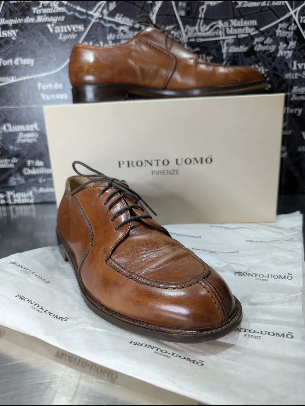 Pronto Uomo Brown Leather Derby Shoes